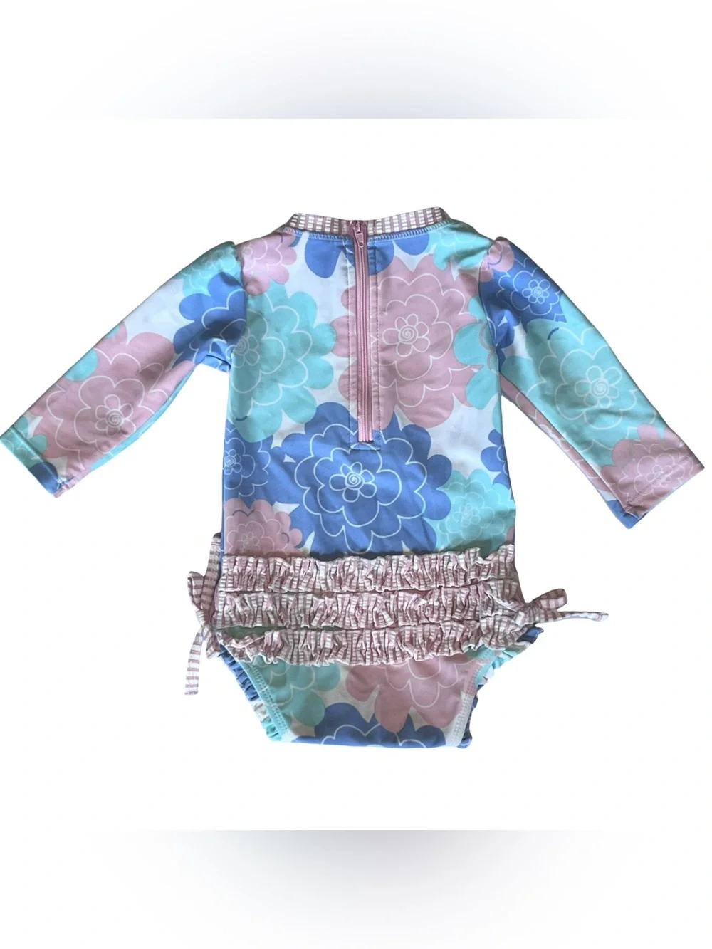 Ruffle Butts Infant Girls 6-12 Months Pastel Bow One Piece Swimsuit Long Sleeve - Picture 6 of 11